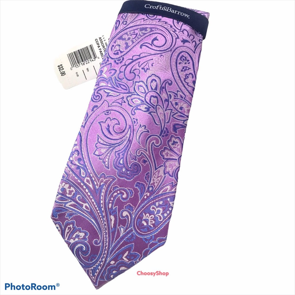 Silk Tie NWT Purple Shades Paisley Silk Tie Croft & Barrow Handmade
